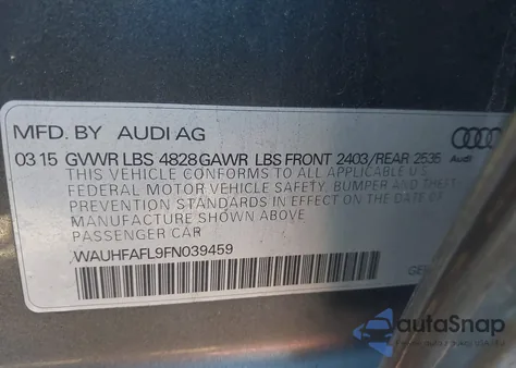 2015 Audi A4 2.0T Premium из США, поврежденный, VIN WAUHFAFL9FN039459